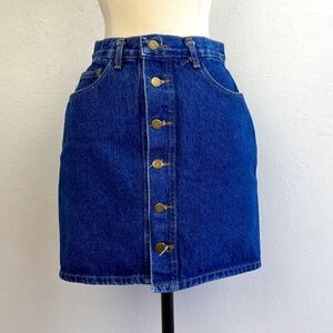 Vintage 90s B Bronson Women Denim Skirt Size 7 Button Front Five Pocket Mini USA
